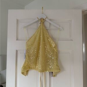 Princess Polly Yellow Sequin Halter Top